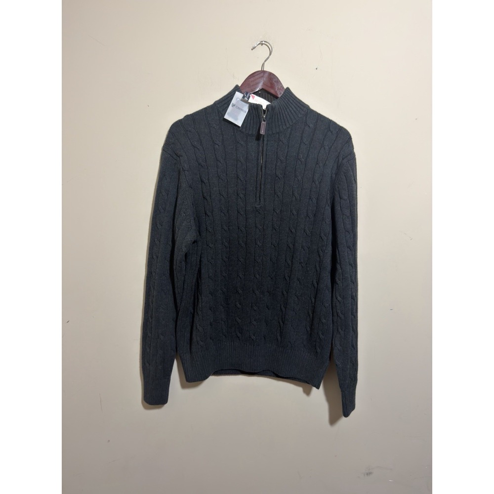NWT Cremieux Cable Knit Heather Gray Cotton Mens Sweater 1/4 Zip M